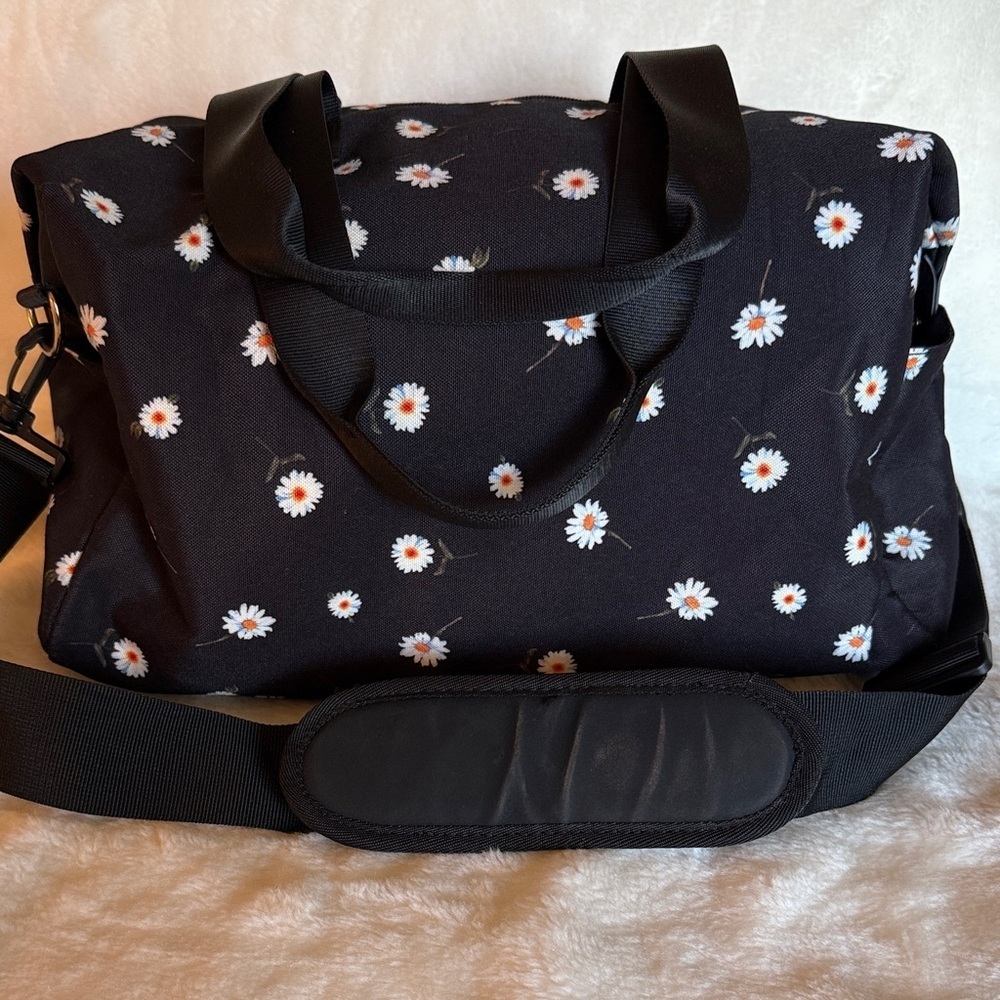 Alice + Olivia Daisy Print Weekender Travel Duffel Bag Black Floral